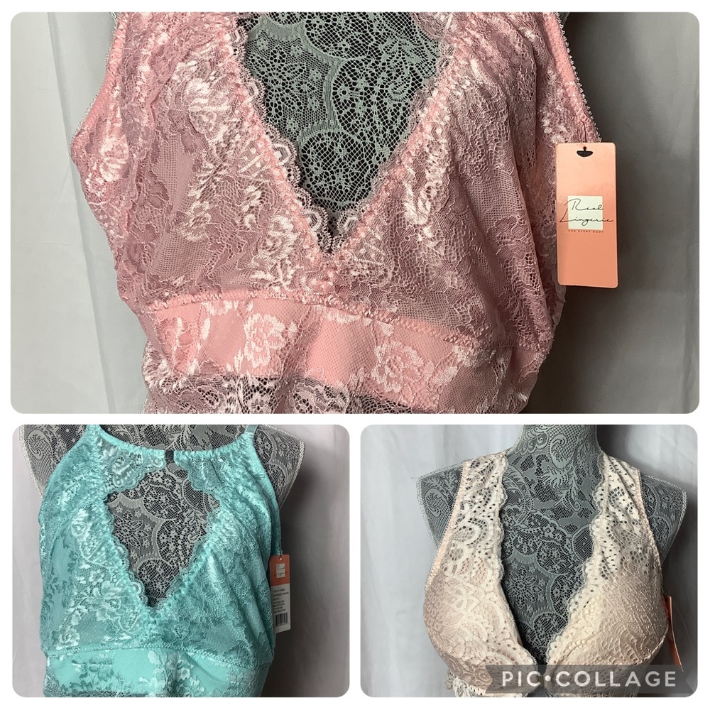 Elegant Lace Bralette Set - Pink, Blue, Cream